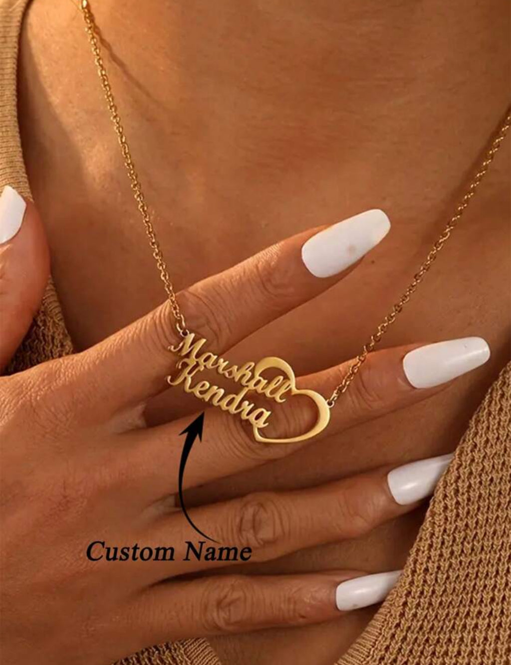 Collier Personnalisé Double Nom avec Cœur en Acier Inoxydable