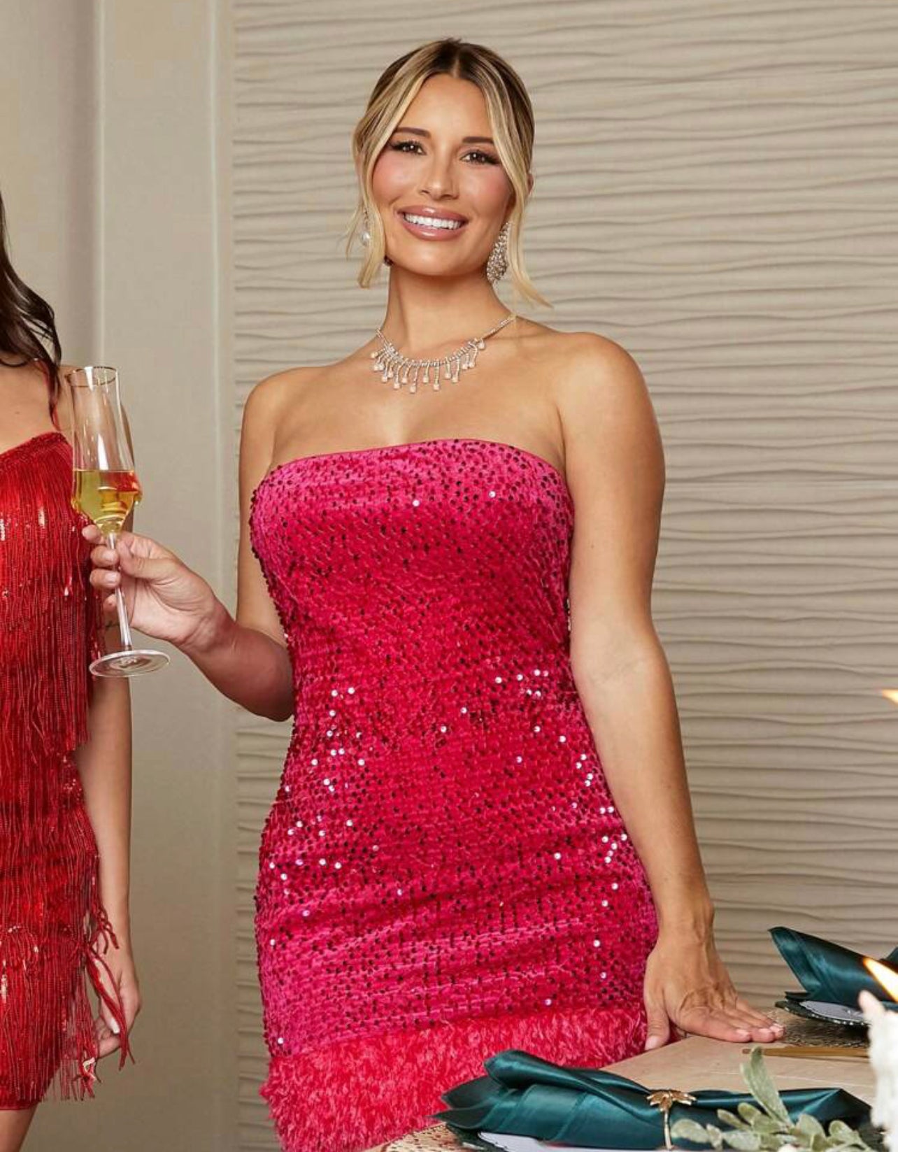 SXY Robe Moulante Bustier À Paillettes