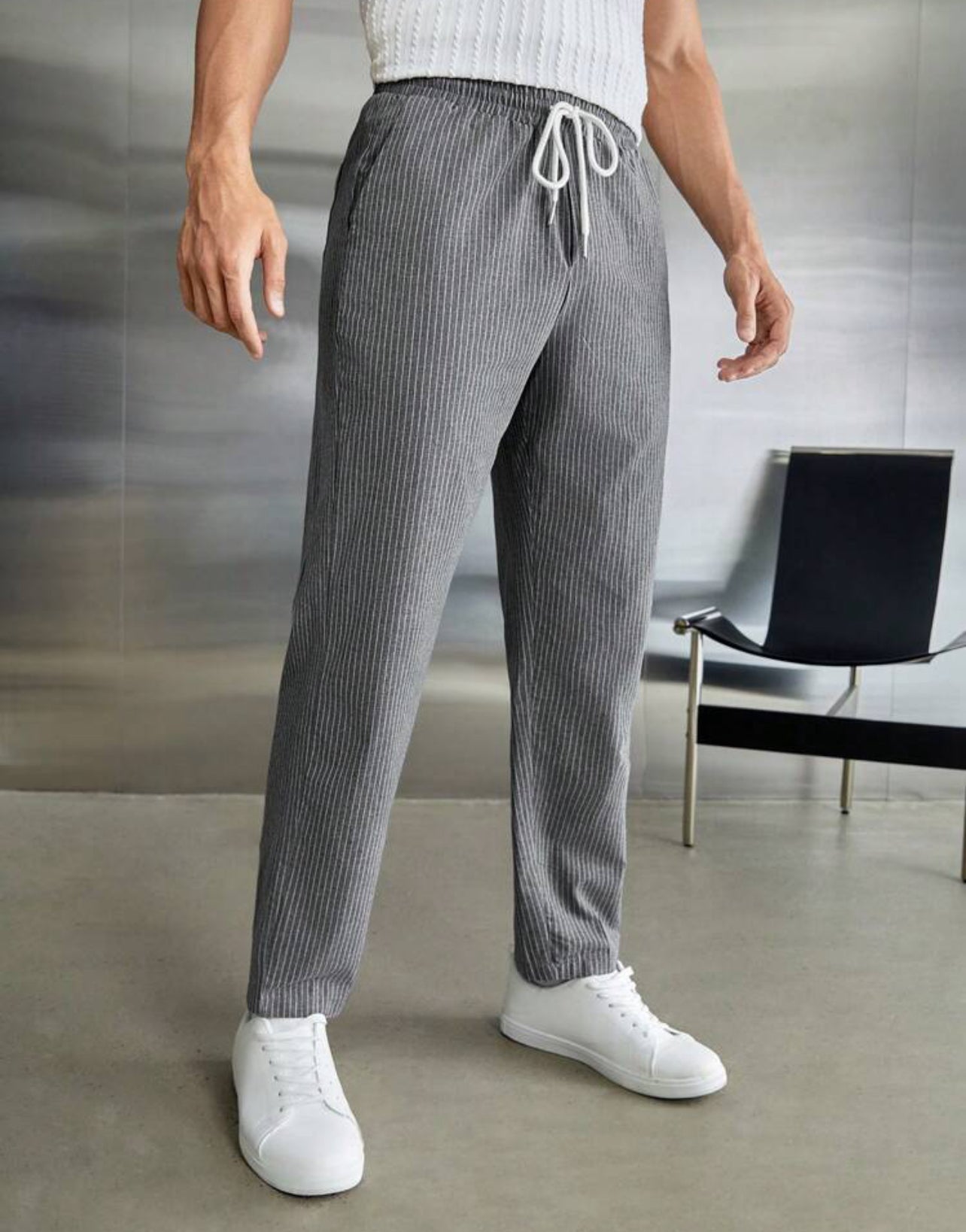 Pantalon Tissé À Rayures Avec Cordon De Serrage