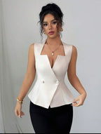 Top Croisé Élégance Sans Manches-Élégance bureau & soirée