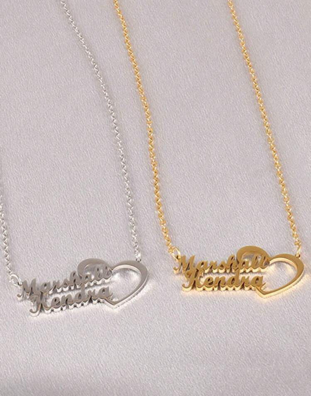 Collier Personnalisé Double Nom avec Cœur en Acier Inoxydable