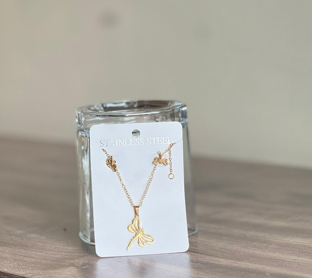 Floral Grace – Stainless Steel Dragonfly Jewelry Set