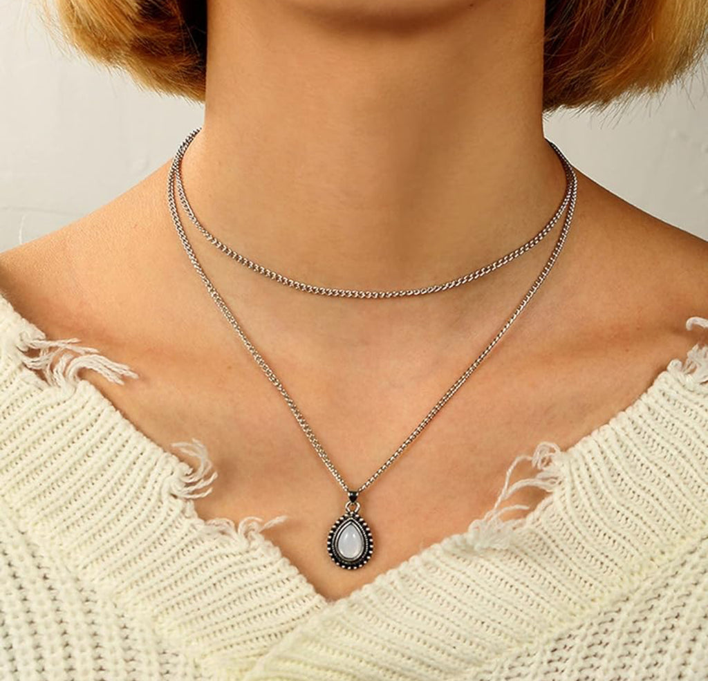 Collier Double Boho avec Perles et Cristaux