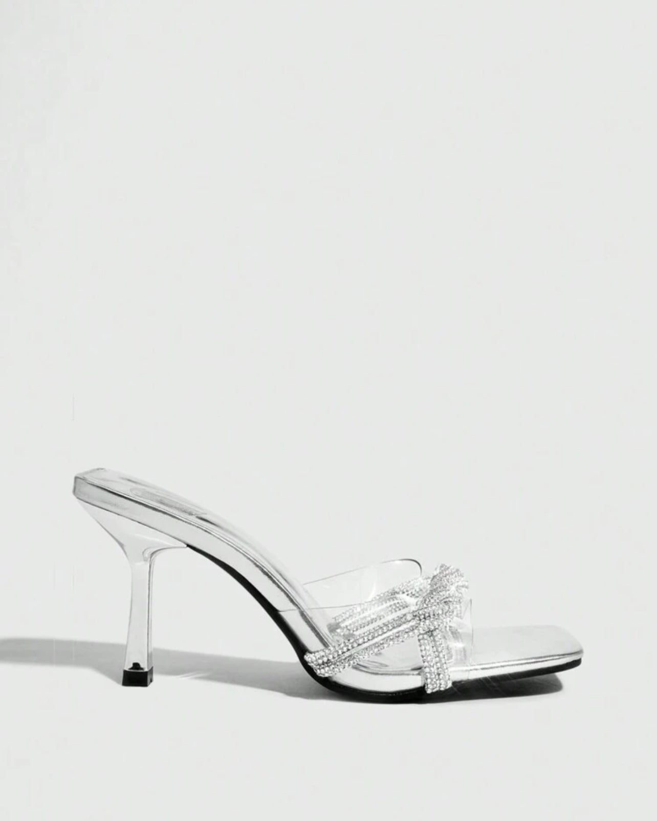 Silver Mules with Heels and Rhinestones - Elegance and Shine