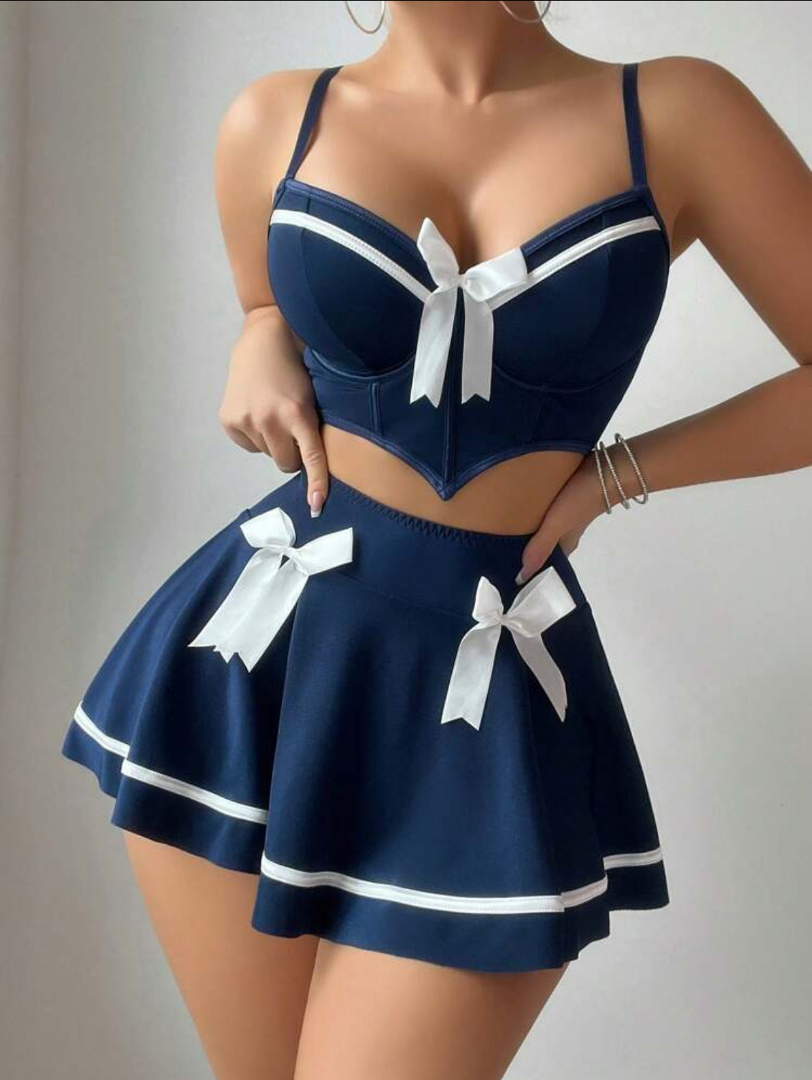 Sailor style lingerie set with decorative bows