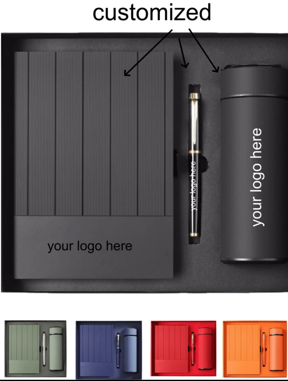 Coffret Cadeau Exécutif Personnalisable – Carnet, Stylo et Thermos Luxe ( Sur commande)