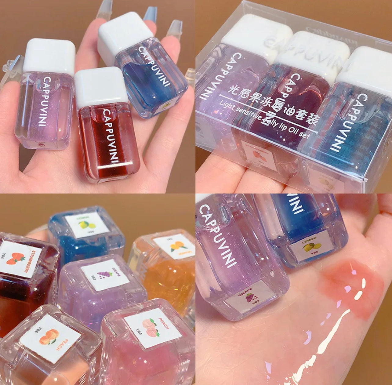 Trio Tentation: Ensemble d’Huiles à Lèvres Hydratantes aux Teintes Fruitées