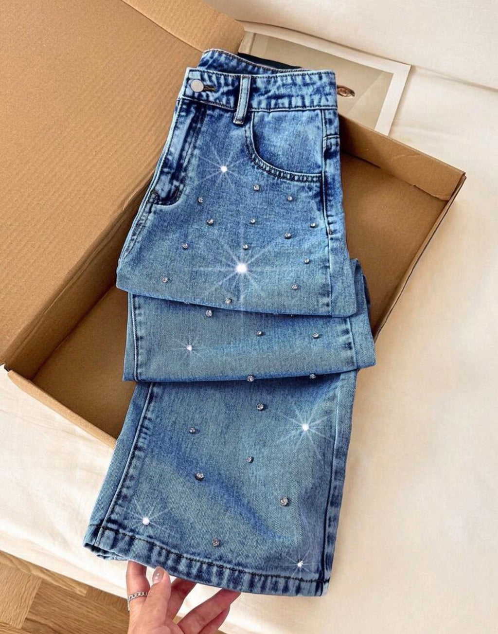 Jean Large Femme à Strass – Coupe Wide Leg