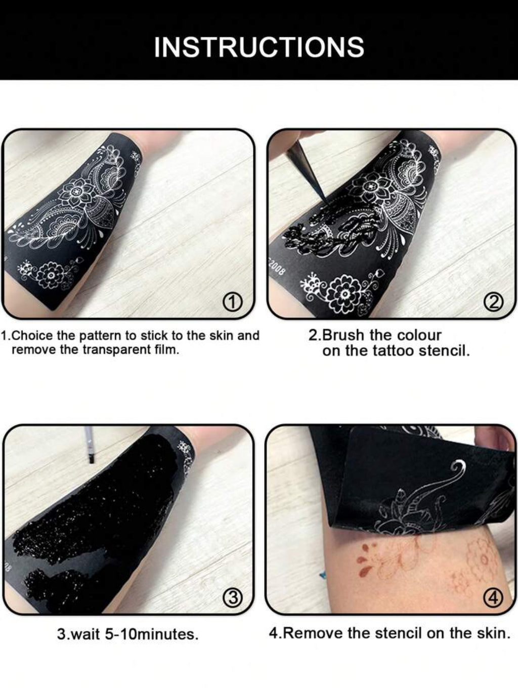 Pochoir de Tatouage Henné – Motif fleurs Élégantes