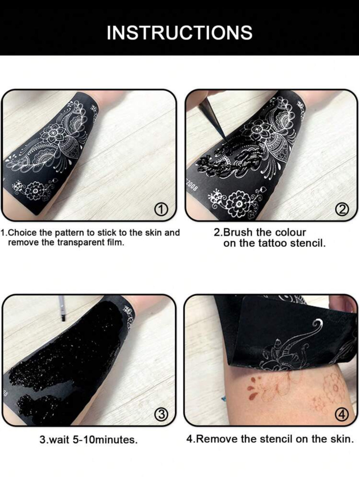 Pochoir de Tatouage Henné – Motif fleurs Élégantes