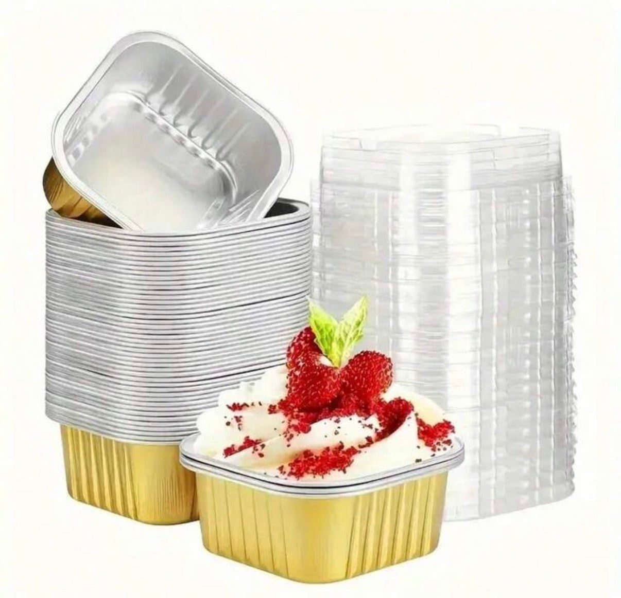 Lot de 50 Mini Moules de Cuisson en Aluminium – Ramequins Carrés pour Desserts et Cupcakes