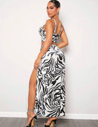 Ensemble sexy À Rayures Zébrées Top À Fines Brides & Fendu Jupe