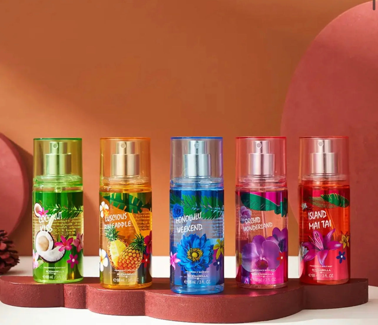 Brumes Corporelles Parfumées – Fraîcheur Tropicale (5 Senteurs)