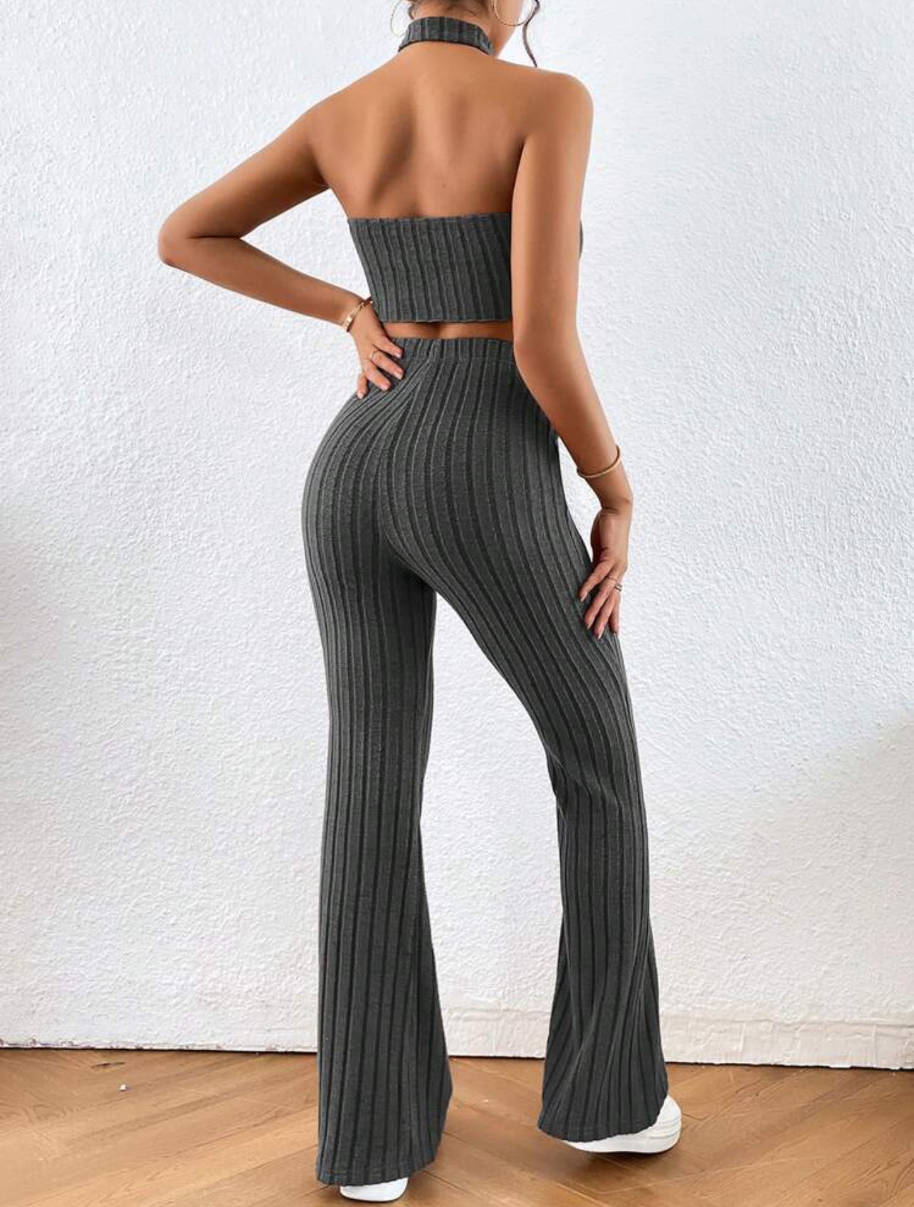 Ensemble Haut Et Pantalon Dos Nu À Ourlet Asymétrique