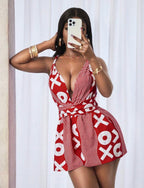 Combishort Dos Nu à Imprimé "XO" – Rouge et Blanc Éclatant
