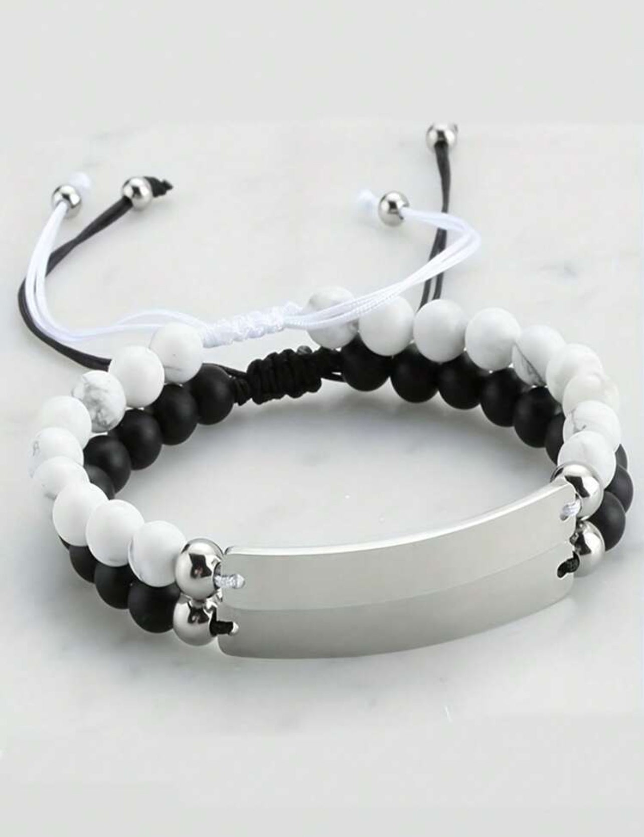 Bracelet de couple en perle avec date gravable