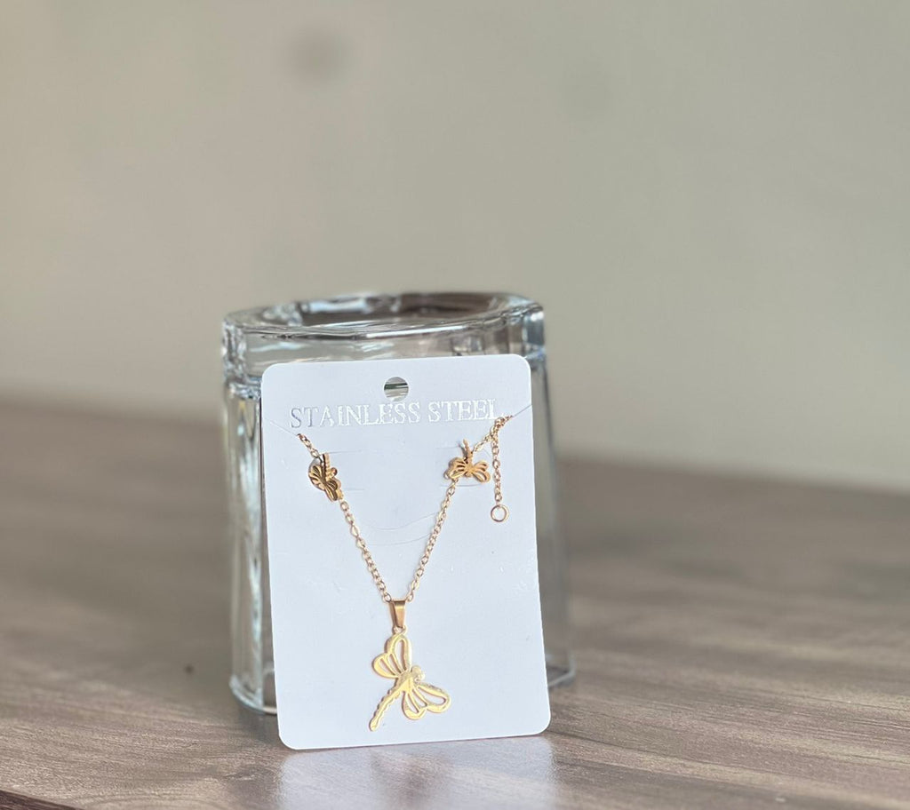 Floral Grace – Stainless Steel Dragonfly Jewelry Set