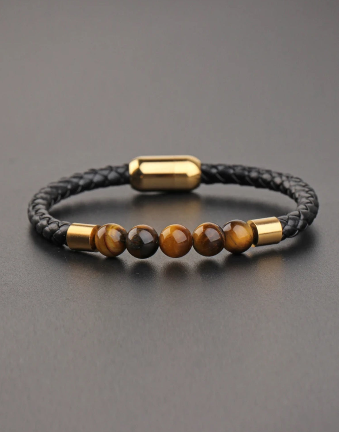 Bracelet en Cuir & Œil de Tigre – Élégance et Protection