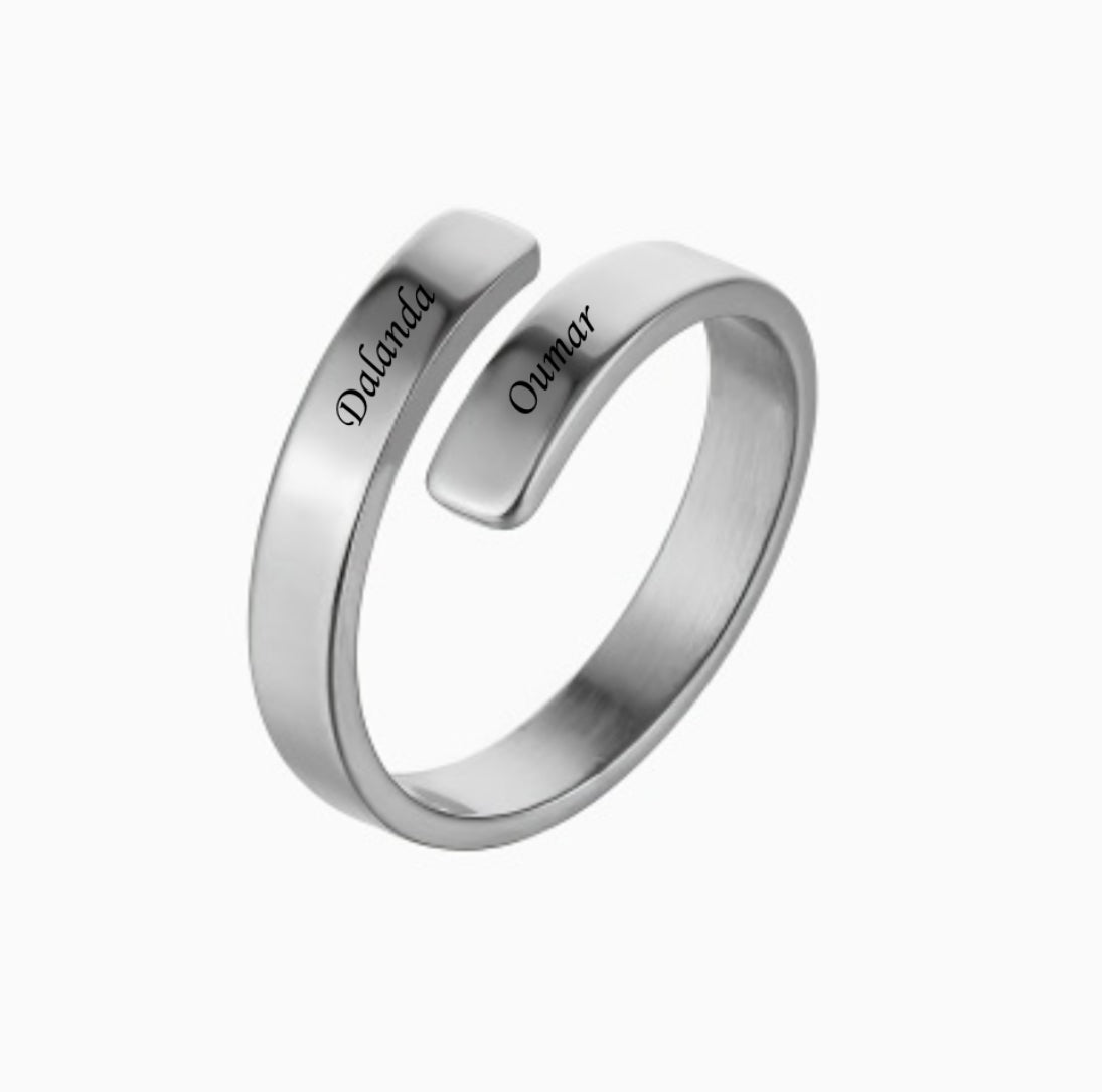 Bague personnalisée minimaliste double couche gravée en acier inoxydable unisexe