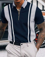 Polo Homme à Fermeture Éclair - T-shirt Décontracté avec Rayures Latérales