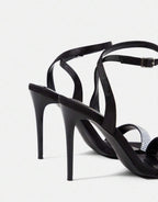 Sandales à Talons Noir avec Strass Éclatants