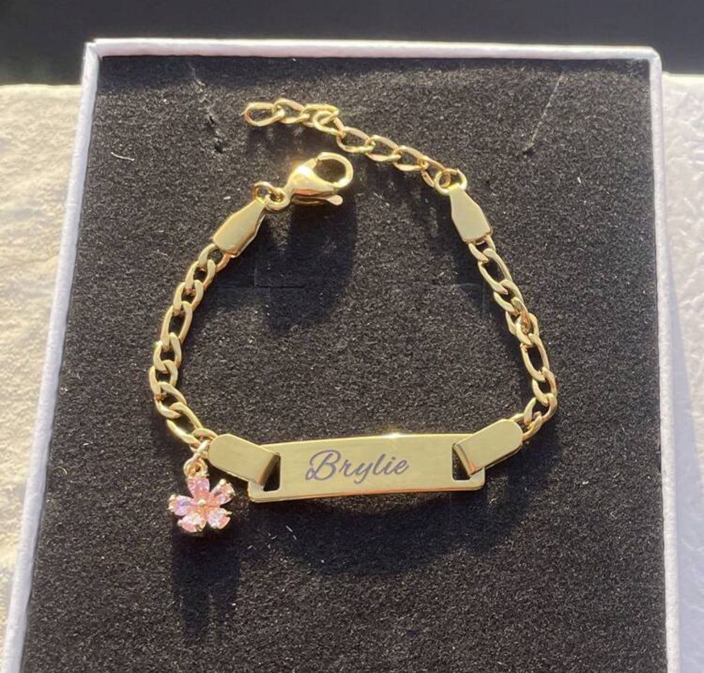 Personalized Kids Stainless Steel Bracelet with Zircon Flower