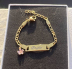 Personalized Kids Bracelet Stainless Steel Cute Pink Cubic Zirconia Flower