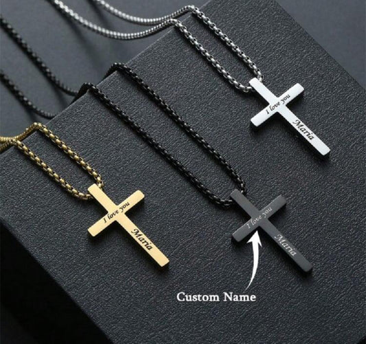 Collier personnalisé classique Personnalité Gravure Texte Acier inoxydable Pendentif Croix