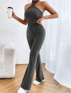 Ensemble Haut Et Pantalon Dos Nu À Ourlet Asymétrique