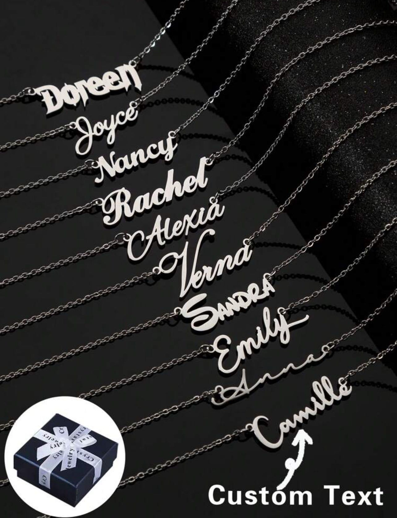 Collier en acier inoxydable avec nom personnalisé, police de l'alphabet anglais