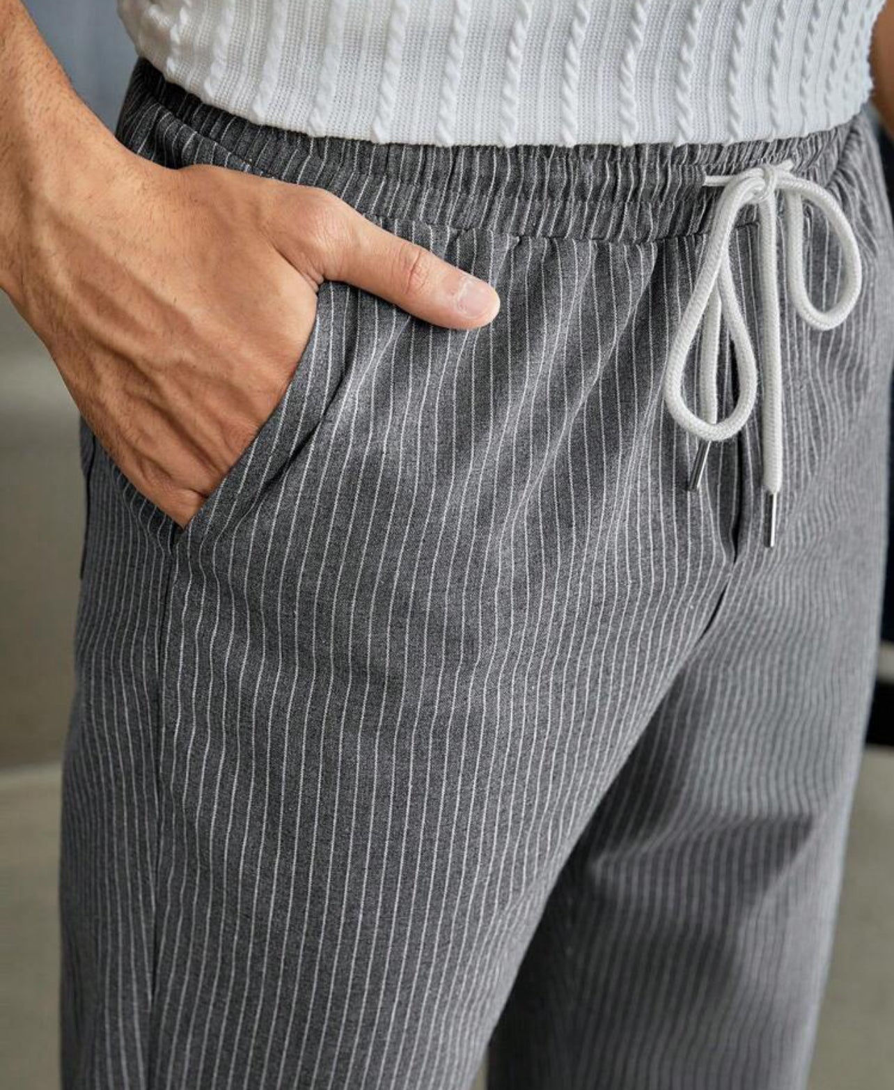 Pantalon Tissé À Rayures Avec Cordon De Serrage