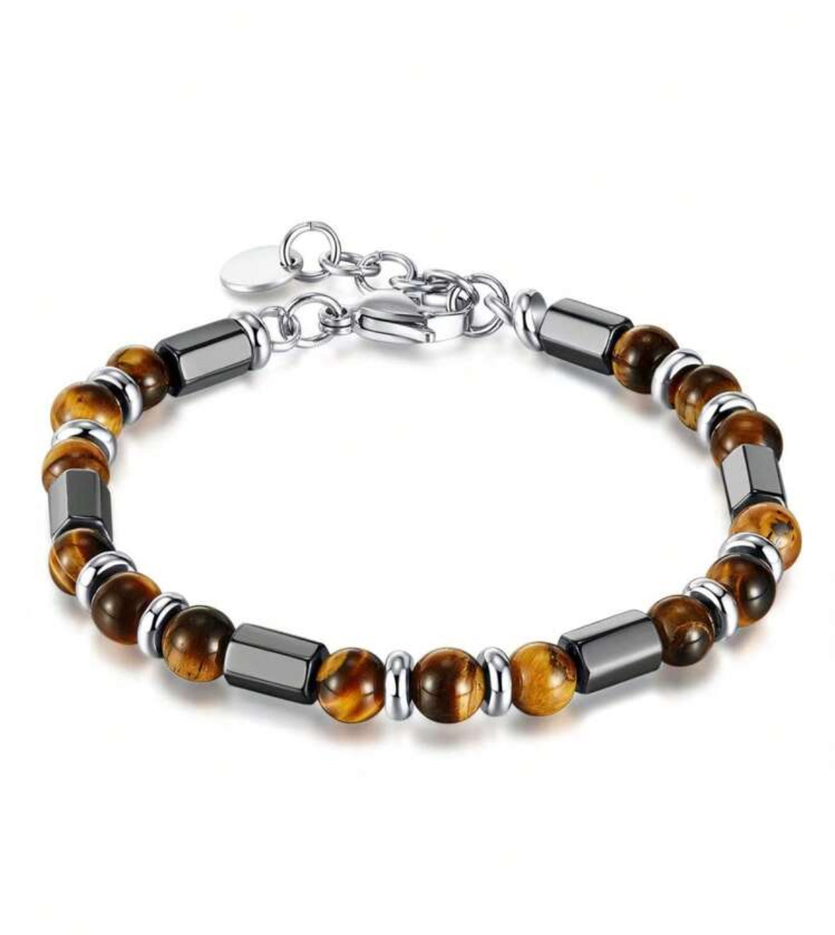 Bracelet en Œil de Tigre et Hématite – Élégance et Énergie