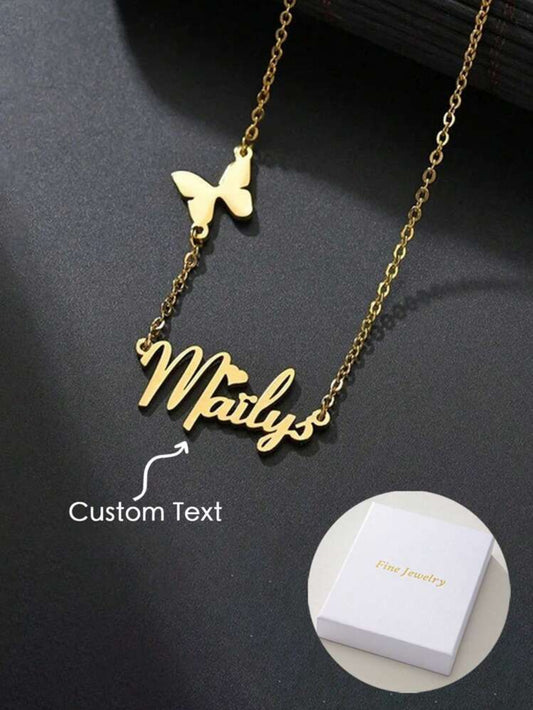 Collier personnalisé avec pendentif coeur papillon, pour filles, femmes