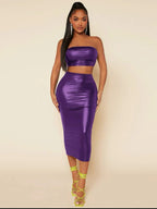 Top bandeau court en cuir PU & Jupe crayon