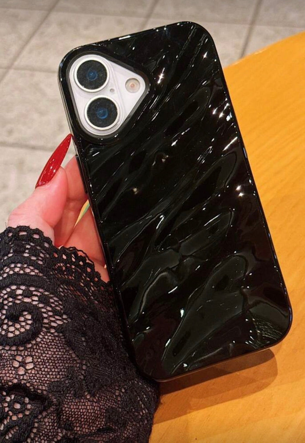 iPhone “Wavy Gloss” Dusty-Pink Case – 3D Mirror Wave Effect