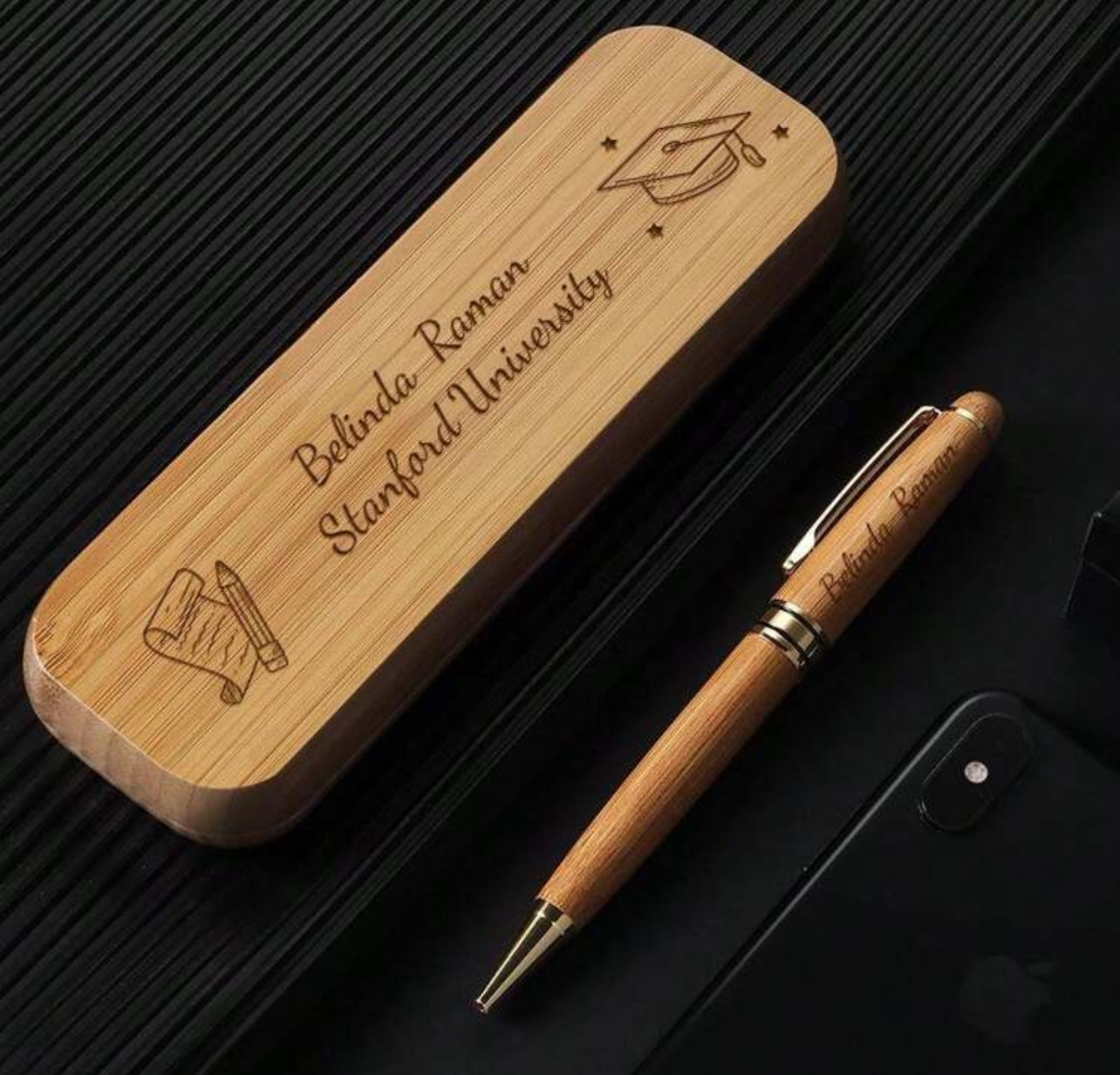 Cadeaux de remise de diplôme personnalisés, stylo en bois gravé, boîte à stylos, cadeau Unique