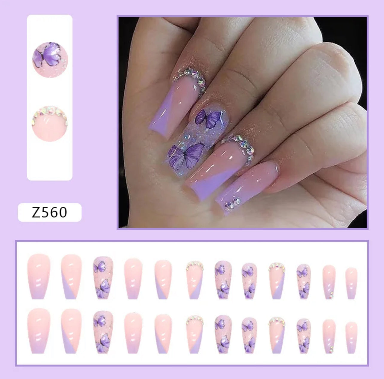Faux-ongles nude avec strass papillon