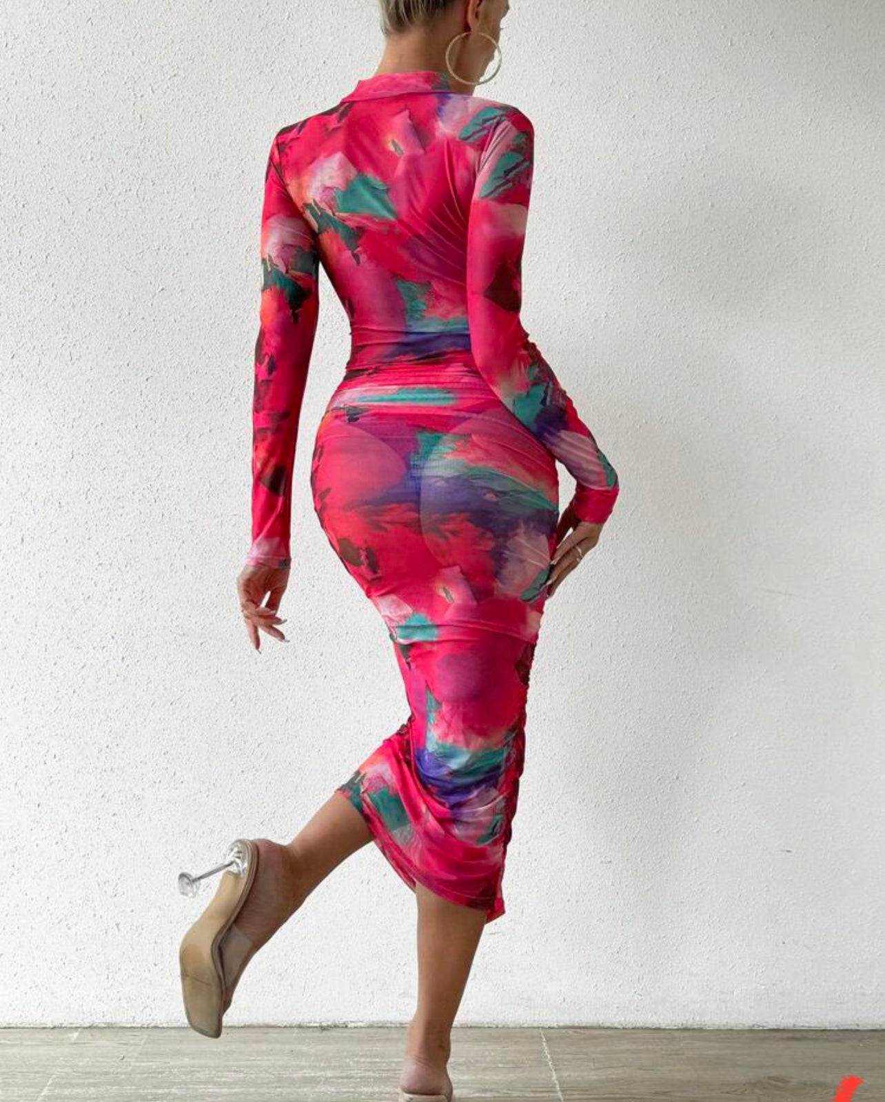 Robe sexy Moulante Tie Dye À Col Montant À Ruché