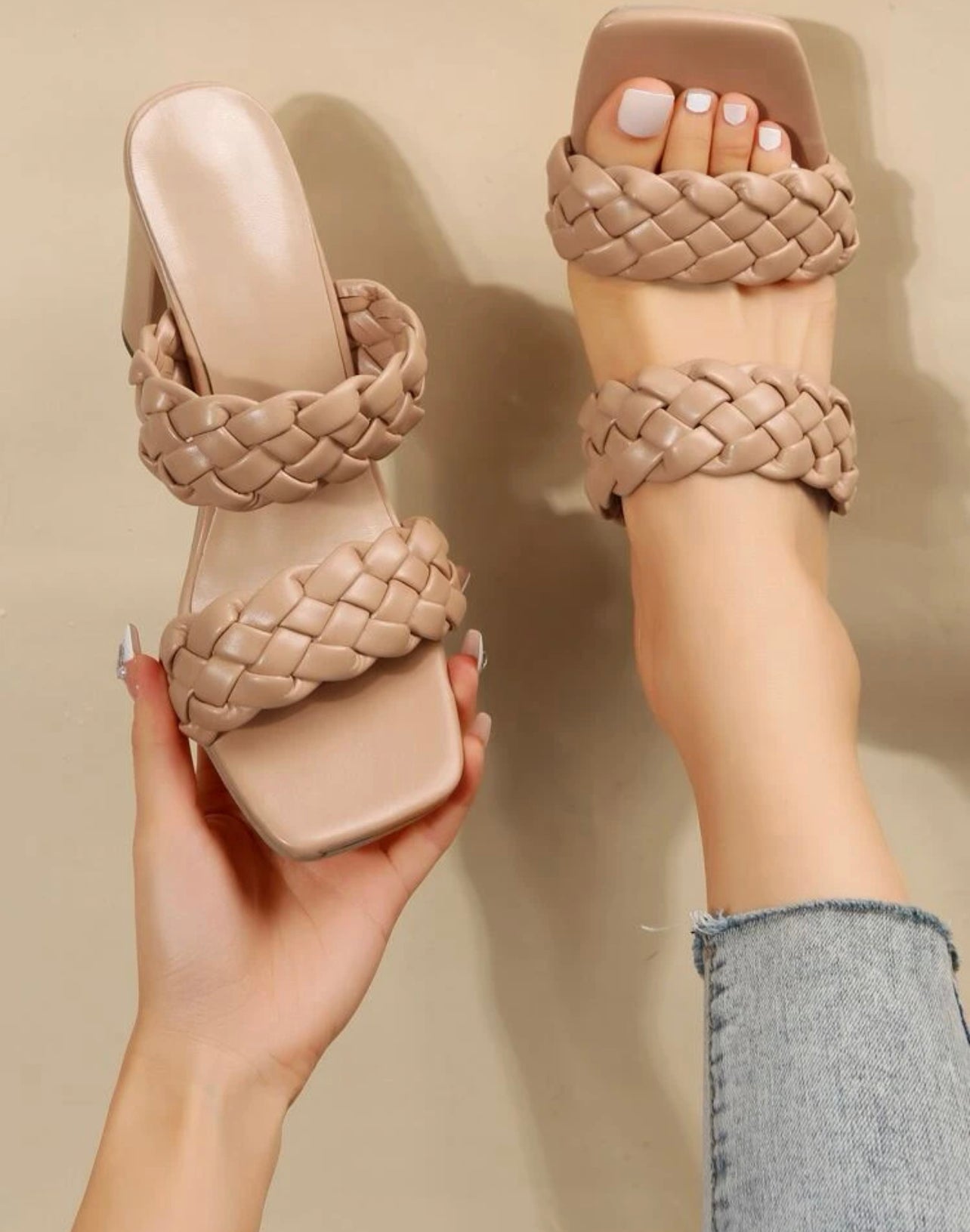 Mules design tressé à talons épais