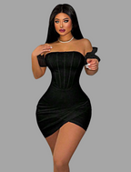 Black Bodycon Dress with Ruffle Detail Sleeves