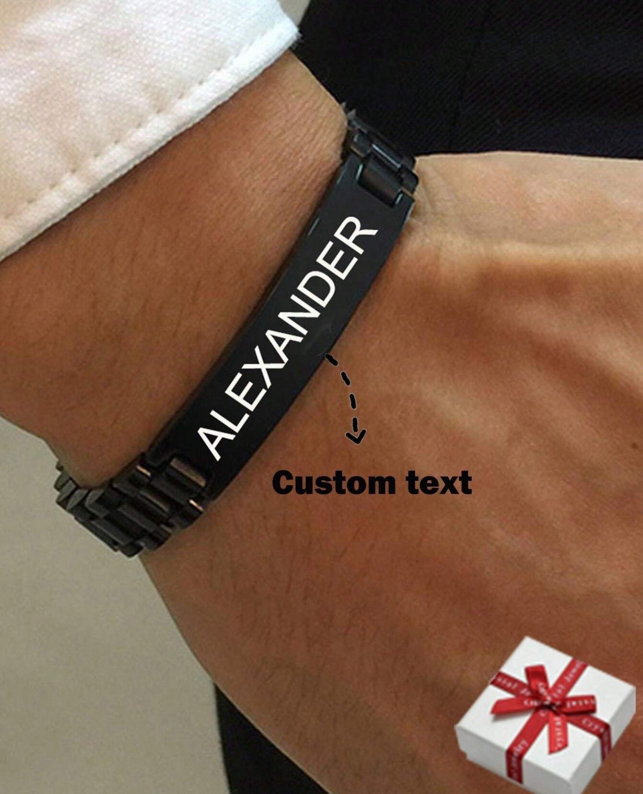 Bracelet En Acier Inoxydable Pour Hommes - Gravure Au Laser