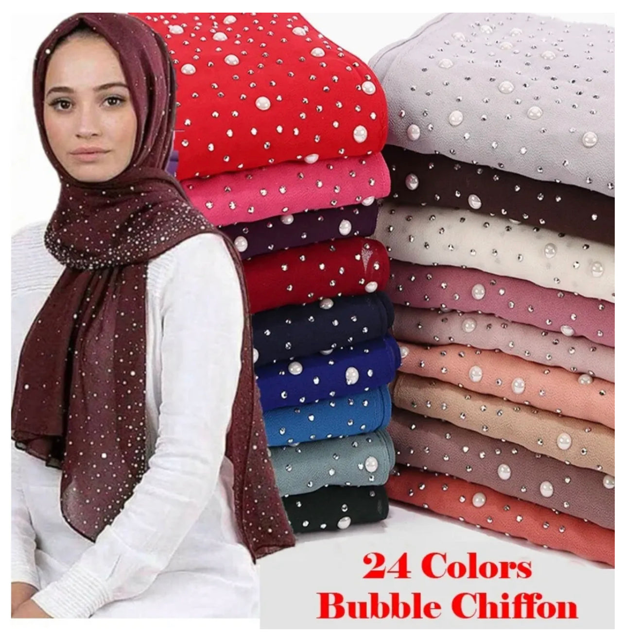 Hijab Mousseline de Soie avec perles