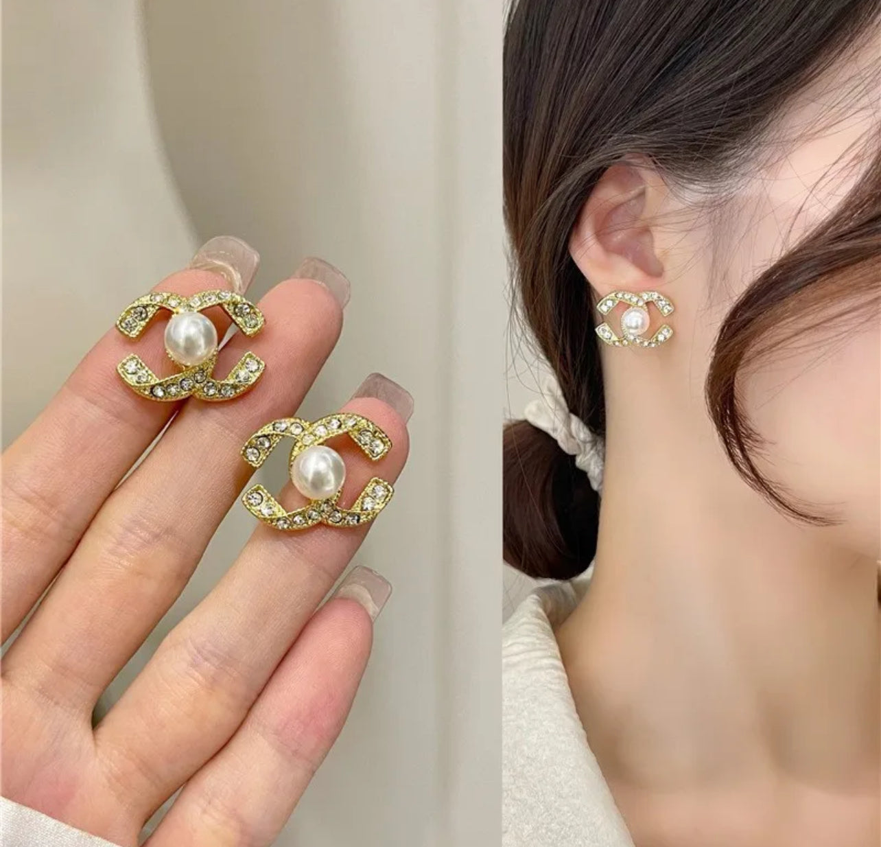 Éclat Classique: Boucles d'Oreilles à Perles et Strass Dorés