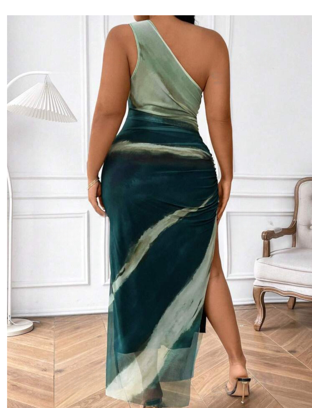 Robe à col asymétrique quotidien simple à imprimé aléatoire grande taille