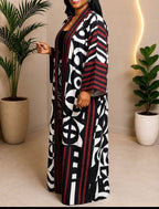 Kimono Long Imprimé Graphique Black & Burgundy – Kimono Flow Elegant