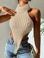 Top court en tricot dos-nu ras-du-cou