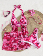 Ensemble Maillot de Bain 3 Pièces Floral & Voile de Plage