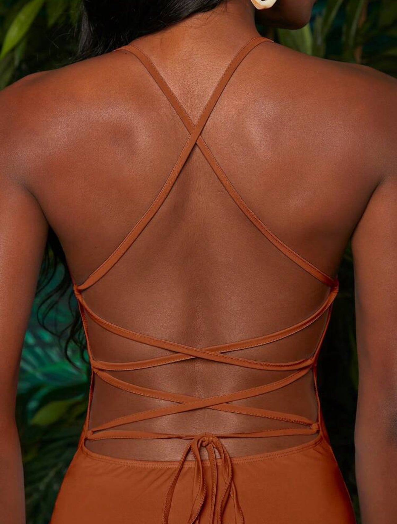 Bodycon Dress with Thin Straps, Backless, Lace-up, Slit