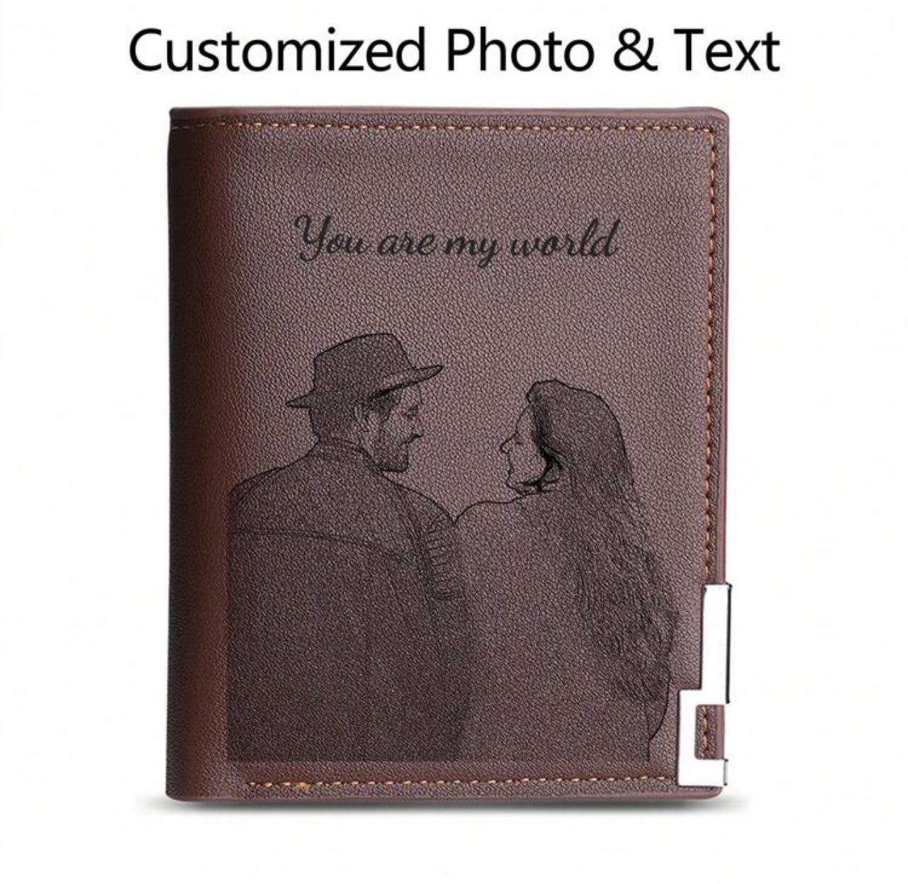 1 portefeuille PC pour hommes, en cuir PU photo et texte personnalisé