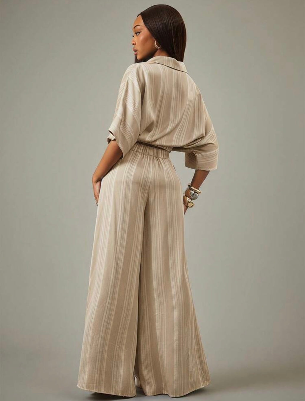 Sand Elegance Women's Set – Crop Top & Striped Palazzo Pants